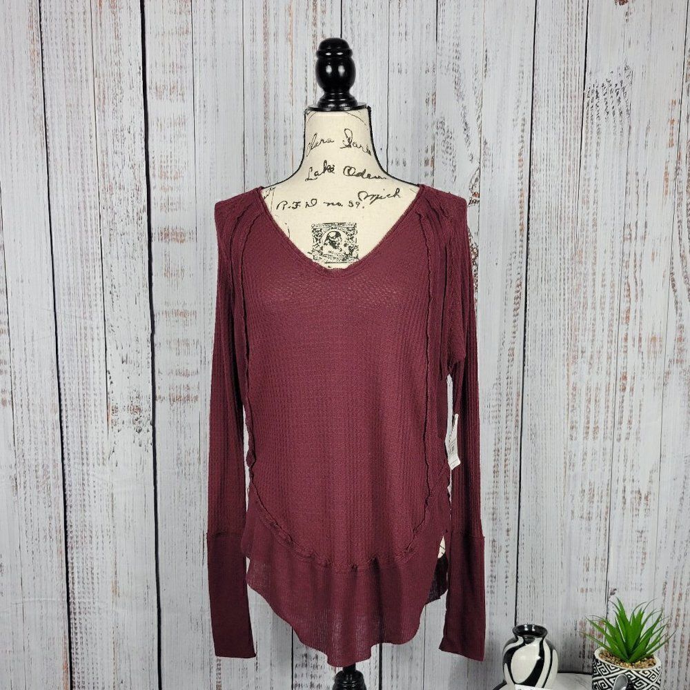 WE THE FREE Waffle Knit Oversized Long Sleeve Tunic Blouse
